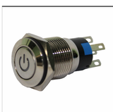 Switch Push 3A 12V - 24V V 1 Polo, 2 Tiros (NA/NC) Redondo Metálico Iluminado