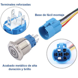 Switch Push 3A 12V - 24V V 1 Polo, 2 Tiros (NA/NC) Redondo Metálico Iluminado