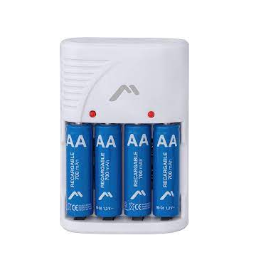 Cargador de Baterías Recargables AA, AAA y 9 V Ni-Cd y Ni-Mh con 4 Baterías AA