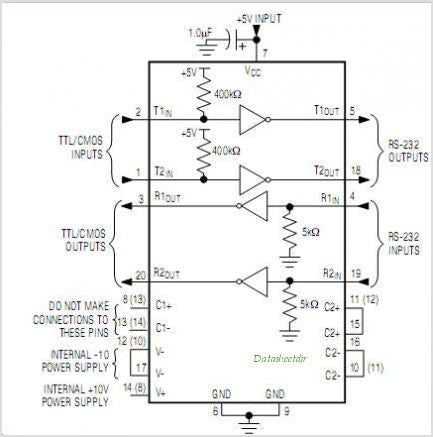 Max233cpp Circuit MAX233CPP manejador y receptor de 5 v rs-232 rs232 multicanal ...