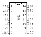 CD4023 CMOS Tres Compuertas NAND de 3 Entradas